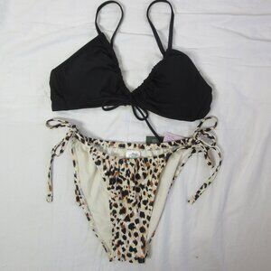 wild fable Shade & Shore 2 Piece Bikini Black Brown Cheetah Size Small & Med NWT